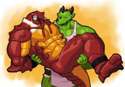  2016 5_fingers abs absurd_res ankles_tied anthro apron arthropod belt biceps big_muscles big_tail black_horn blush bound bridal_carry carrying_another claws closed_eyes clothed clothing colored crustacean decapoda digital_media_(artwork) dominant dominant_male dragon duo fingers front_view glistening glistening_body green_body green_scales hands_tied hi_res horn huge_muscles light lobster malacostracan male male/male marine multicolored_body muscular muscular_male muscular_sub mythological_creature mythological_scalie mythology no_pupils nude orange_body pecs plain_white quads red_body red_claws scales scalie shaded simple_background submissive submissive_male tail teeth thick_neck thick_tail two_tone_body varanis_blackclaw white_background white_clothing yellow_background 