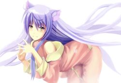  animal_ears bakemonogatari bare_shoulders black_hanekawa blush cat_ears commentary_request female grey_hair hanekawa_tsubasa kuresu_(alice-pma) long_hair looking_at_viewer monogatari_(series) nekomonogatari pajamas photoshop_(medium) solo very_long_hair yellow_eyes 