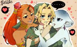  ... 1boy 2girls armlet bad_id bad_pixiv_id bare_shoulders blonde_hair blue_eyes blue_skin brown_eyes choker colored_skin dark-skinned_female dark_skin earrings elbow_gloves eyeshadow fingerless_gloves fish_girl forehead_jewel gem gerudo gloves hair_ornament hair_pulled_back hat heart hug hug_from_behind interracial jewelry link lipstick lipstick_mark long_hair makeup monster_girl multiple_girls nabooru nude orange_hair pointy_ears ponytail princess_ruto purple_lips ring serieru_(summertosuika) spoken_heart straight the_legend_of_zelda the_legend_of_zelda:_ocarina_of_time zora 