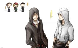  altair artist_request assassin&#039;s_creed assassin&#039;s_creed_(series) assassin&#039;s_creed_i assassin&#039;s_creed_ii casual coat desmond_miles ezio_auditore_da_firenze gloves hood hoodie leonardo_da_vinci male male_focus scar 