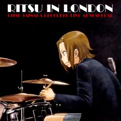  album_cover_redraw blonde_hair buddy_rich character_name commentary_request cover derivative_work drum female hairband instrument k-on! parody richard_crazyman sakuragaoka_high_school_uniform school_uniform solo tainaka_ritsu 