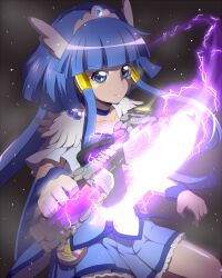  aoki_reika axe blue_eyes blue_hair blue_skirt blue_theme choker commentary_request cure_beauty electricity eyelashes female hairband head_wings holding holding_axe kamen_rider kamen_rider_ooo_(series) magical_girl parody precure skirt smile_precure solo tiara tj-type1 weapon wings 