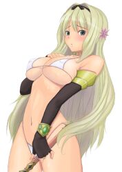  :o armor bikini bikini_armor black_eyes black_gloves blonde_hair blush breasts choker commentary_request covered_nipples cowboy_shot elbow_gloves female fingerless_gloves flower gloves hair_flower hair_ornament hairband highleg highleg_bikini highleg_swimsuit kusugawa_sasara large_breasts leaning_back long_hair looking_at_viewer manaka_de_ikuno!! micro_bikini muffin_(sirumeria) navel photoshop_(medium) shiny_skin simple_background skindentation solo string_bikini swimsuit to_heart_(series) to_heart_2 to_heart_2_dungeon_travelers white_background white_bikini 