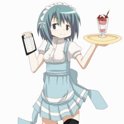  alternate_costume animated animated anna_miller blue_eyes blue_hair bouncing_breasts breasts female hair_ornament hairclip hangaku mahou_shoujo_madoka_magica mahou_shoujo_madoka_magica_(anime) maid_headdress miki_sayaka official_style parfait short_hair small_breasts solo spinning tray waitress 