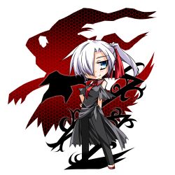  blue_eyes commentary_request darkrai female full_body hair_over_one_eye hemogurobin_a1c necktie personification pokemon ponytail silhouette smile solo transparent_background white_hair 