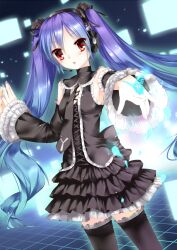  bad_id bad_pixiv_id detached_sleeves dress female hatsune_miku hatsune_miku_no_gekishou_(vocaloid) headset infinity_(module) karase_(shell_shelter) long_hair necktie project_diva_(series) project_diva_2nd purple_hair red_eyes solo thighhighs twintails very_long_hair vocaloid 