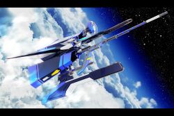  3d bad_id bad_pixiv_id cloud flying gun horizon key-chang letterboxed mecha no_humans robot rvr-02b_brigandine sky spacecraft star_(sky) starfighter starry_sky thunder_force thunder_force_v weapon 