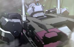  aile_strike_gundam armor cannon from_behind gundam gundam_seed helmet highres kenki_fujioka machinery mecha no_humans official_art robot strike_gundam turret upper_body 