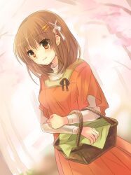  basket brown_hair commentary_request dress female photoshop_(medium) picnic_basket shakugan_no_shana short_hair tachitsu_teto yoshida_kazumi 