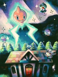  dark drifloon forest gastly ghost mansion misdreavus nature night no_humans old_chateau_(pokemon) pokemon pokemon_(creature) rotom rotom_(normal) sableye shuppet smile tegaki toudou_maguro tree 