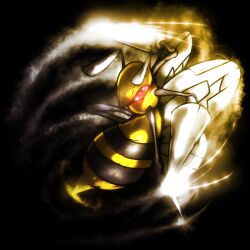  antennae beedrill commentary_request no_humans photoshop_(medium) pokemon pokemon_(creature) red_eyes shiny solo sparkle stinger wings yilx 