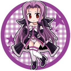  :&gt; blush chibi closed_mouth commentary_request female heart kuromitu_(kageneko) long_hair lutecia_alpine lyrical_nanoha mahou_shoujo_lyrical_nanoha_vivid outline panties purple_hair red_eyes round_image smile solo star_(symbol) thighhighs underwear very_long_hair white_outline 