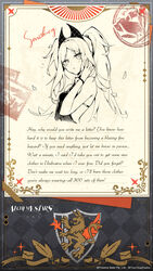  alchemy_stars artist_request character_signature copyright_notice english_text female greyscale_with_colored_background hairband highres long_hair official_art open_mouth petals postcard scar scar_across_eye second-party_source shirt sidelocks sleeveless sleeveless_shirt smokey_(alchemy_stars) solo stamp_mark twintails 