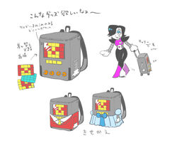  2017 backpack clothing dress japanese_text luggage machine male mettaton mettaton_ex nam not_furry robot solo suit text translation_request undertale undertale_(series) 