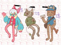  2024 anthro biped blue_clothing blue_hoodie blue_topwear box brown_body brown_fur cardboard cardboard_box clothing container domestic_cat felid feline felis fur green_clothing green_sweater green_topwear group hi_res hoodie male mammal octo_ber13 slim_anthro slim_male sweater topwear trio 