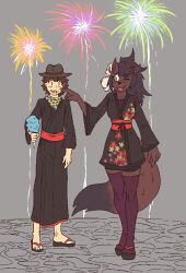  anthro asian_clothing breasts canid canine clothing clover_(undertale_yellow) dating duo east_asian_clothing female fireworks fox hair human human_on_anthro interspecies japanese_clothing kanako_ketsukane kimono long_hair male male/female mammal romantic romantic_couple signirsol tail undertale_(series) undertale_yellow 