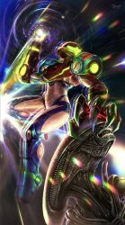  2024 absurd_res alien alien_(franchise) arm_cannon armor crossover danderfull duo female hand_on_head headgear helmet hi_res human mammal metroid nintendo open_mouth samus_aran signature xenomorph 