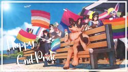  3d_(artwork) absurd_res akita akita_inu ambiguous_gender andromorph anthro bench beret bisexual blonde_hair canid canine canis claws clothing confetti dessert detective digital_media_(artwork) domestic_dog eyewear fan_character female flags food french glasses group gynomorph hair hat headgear headwear hi_res human ice_cream intersex invalid_tag jackal kemono lesbian_pride_colors lgbt_pride male mammal mikumikudance_(artwork) petitwolfgang pride_colors rainbow_flag rainbow_pride_flag rainbow_symbol rexouium spitz tda tongue tongue_out vampire vincian_pride_colors vrchat_model wolfgang_(petitwolfgang) 