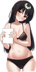  2024 :o armpit_crease bare_arms bare_shoulders bikini black_bikini black_hair blush book breasts cafe_stella_to_shinigami_no_chou collarbone commentary_request cowboy_shot curvy dated eyelashes eyes_visible_through_hair female front-tie_bikini_top front-tie_top hair_between_eyes halterneck hands_up head_tilt highres holding holding_book long_hair looking_at_viewer medium_breasts mole mole_under_eye navel open_mouth shiki_natsume simple_background skindentation solo straight_hair swimsuit textless_version tft_(tft7822) tsurime very_long_hair white_background yellow_eyes 