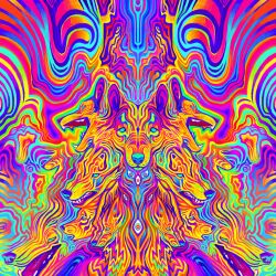  0ceancoast blue_eyes canid canine colorful_theme fangs group hi_res mammal open_mouth psychedelic teeth 