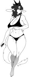  2024 absurd_res anthro big_breasts black_hair bra breasts chabett clothing collar collarbone dragon feet female fur furred_dragon furred_scalie hair hi_res horn monochrome mythological_creature mythological_scalie mythology navel panties pgm300 plantigrade scalie short_hair solo thigh_gap under_boob underwear wingless_dragon 