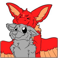  canid canine canis closed_eyes dragon duo feathered_wings feathers fur mammal mythological_creature mythological_scalie mythology red_body scalie standing symrea telegram_sticker wings wolf 