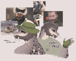  2022 activision alternate_species anthro back_scar call_of_duty call_of_duty:_modern_warfare_ii captain_john_price cigarette cigarette_in_mouth closed_eyes clothing english_description english_text fingerless_gloves fur furrification gloves green_clothing green_gloves green_handwear green_hat green_headwear green_topwear grey_background grey_body grey_fur grey_hair hair handwear hat headgear headwear hi_res hybrid looking_back male mammal marine markings multicolored_body multicolored_fur object_in_mouth pinniped scar seal simple_background sinnple solo spots spotted_body spotted_fur spotted_seal text topwear tusks two_tone_body two_tone_fur union_jack walrus white_tusks 