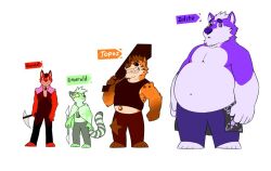  2017 anthro belly canid canine cartoon_network emerald_(gem) english_text garnet_(gem_species) gem green_body group hybrid hyena iolite_(gem) krim_(character) lemur lineup male male/male mammal orange_body primate purple_body red_body steven_universe strepsirrhine text topaz_(gem) wild_(wildside) wildside 