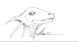  anthro horn looking_back looking_sideways low_res male olimis scalie shocked side_view solo suprised_eyes widescreen worried 