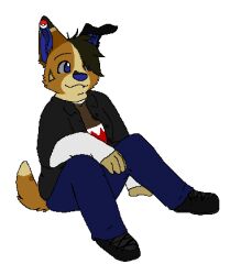  2011 aliasing anthro black_clothing black_footwear black_hair black_jacket black_shoes black_topwear blue_(sebdoggo) blue_bottomwear blue_clothing blue_eyes blue_inner_ear blue_nose blue_pants bottomwear brown_body brown_clothing brown_fur brown_shirt brown_topwear canid canine canis clothed clothing digital_drawing_(artwork) digital_media_(artwork) domestic_dog domo-kun eyebrows facial_piercing footwear full-length_portrait fully_clothed fur grey_sclera hair hair_over_eye herding_dog jacket lip_piercing lip_ring low_res male mammal microsoft_paint_(artwork) mixed_breed one_ear_up pants pastoral_dog piercing plantigrade portrait ring_piercing sebdoggo shirt simple_background sitting smile solo tail tan_body tan_fur topwear trans_(lore) trans_man_(lore) welsh_corgi white_background 