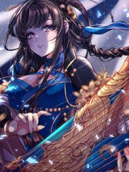  black_hair blue_dress braid chinese_clothes dress female hair_ornament highres jewelry long_hair mu_tian_ming necklace shaenya_1024 solo thunderbolt_fantasy thunderbolt_fantasy:bewitching_melody_of_the_west twitter_username 