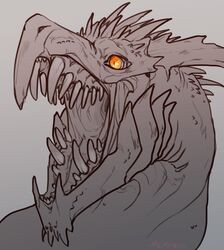  2017 absurd_res ambiguous_gender dragon feral gaping_mouth headshot_portrait hi_res jagged_teeth monster mythological_creature mythological_scalie mythology open_mouth orange_eyes portrait remarin reptile scalie sharp_teeth simple_background solo teeth tongue 