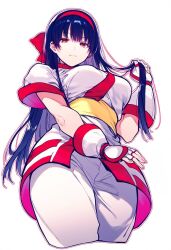  1girls ainu_clothes big_breasts blue_hair busty fingerless_gloves hair_grab hair_ribbon hi_res king_of_fighters large_breasts legs long_hair looking_at_viewer nakoruru pants red_eyes samurai_shodown seductive seductive_look seductive_smile snk solo thick_thighs thighs voluptuous 