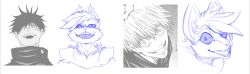  anime_eyes anime_style anthro blitz_wulfen canid canine canis gojo_satoru hair hi_res human icon jujutsu_kaisen male mammal meatboom megumi_fushiguro smile solo wolf 