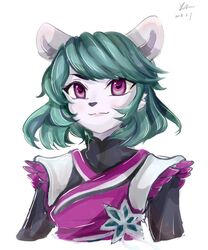  2018 5:6 anthro bear clothed clothing female freedom_planet fur galaxytrail giant_panda green_hair hair half-length_portrait mammal neera_li nikoyosan portrait purple_eyes simple_background smile solo white_background white_body white_fur 