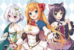  animal_ears aqua_eyes blush braids breasts catgirl cleavage dress flat_chest gloves gray_hair green_eyes headdress karyl kokkoro long_hair mauve oerba_yun_fang orange_hair pecorine pointed_ears princess_connect! purple_eyes purple_hair short_hair skirt staff twintails waifu2x 