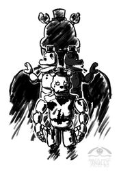  7nulls animatronic bear bow_(feature) bow_tie clothing five_nights_at_freddy&#039;s five_nights_at_freddy&#039;s_3 five_nights_at_freddy&#039;s_4 group hat headgear headwear machine mammal monochrome nightmare_fredbear_(fnaf) nightmare_freddy_(fnaf) phantom_freddy_(fnaf) robot scottgames shadow_freddy_(fnaf) top_hat 