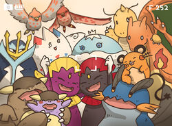  ambiguous_gender amphibian avian bird charizard cnidarian dedenne dragon dragonite empoleon european_mythology feathered_wings feathers female fire flaming_tail generation_1_pokemon generation_3_pokemon generation_4_pokemon generation_5_pokemon generation_6_pokemon group happy jellicent kangaskhan mammal marine mega_evolution mega_kangaskhan membrane_(anatomy) membranous_wings mustelid mythological_creature mythological_scalie mythology nintendo pokemon pokemon_(species) rodent scalie shiny_pokemon simple_background smile swampert tail talonflame tea_pill togekiss weavile western_dragon white_background wings 