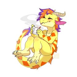  3_toes alcitron anthro beverage blep blush chibi claws container cup dragon ear_piercing feet hair hi_res kaurimoon mythological_creature mythological_scalie mythology narrowed_eyes piercing scalie smile solo tail toes tongue tongue_out wingless_dragon 