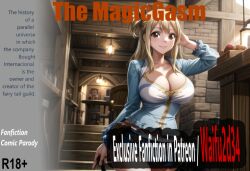  ai-generated anime_coloring blonde_hair breasts fairy_tail fanfiction_available female huge_breasts large_areolae large_breasts lucy_heartfilia non-web_source parody pleated_skirt skirt smile thighs 