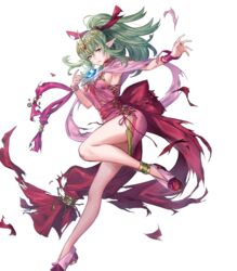  bracelet breasts cosplay dress female fire_emblem fire_emblem:_mystery_of_the_emblem fire_emblem_awakening fire_emblem_heroes full_body glowing gold_trim green_eyes green_hair high_ponytail highres jewelry leg_up long_hair looking_away medium_breasts non-web_source official_art p-nekor parted_lips pink_dress pointy_ears ponytail short_dress sideboob sleeveless solo sweat sweatdrop thighs tiara tiki_(adult)_(fated_divinity)_(fire_emblem) tiki_(adult)_(fire_emblem) tiki_(fire_emblem) tiki_(young)_(fire_emblem) tiki_(young)_(fire_emblem)_(cosplay) torn_clothes transparent_background 