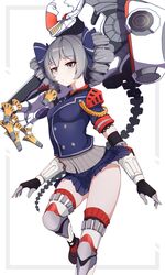  :i blue_shirt blue_skirt breasts bronya_zaychik bronya_zaychik_(valkyrie_chariot) closed_mouth drill_hair female grey_eyes grey_hair haiqi_kmx hair_between_eyes highres honkai_(series) honkai_impact_3rd looking_at_viewer panties project_bunny school_uniform shirt short_sleeves simple_background skirt small_breasts solo twin_drills underwear white_background white_panties 