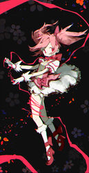  commentary damenano104 female flower gloves highres kaname_madoka kaname_madoka_(magical_girl) magical_girl mahou_shoujo_madoka_magica mahou_shoujo_madoka_magica_(anime) petals pink_eyes pink_hair puffy_short_sleeves puffy_sleeves ribbon short_sleeves solo symbol-only_commentary twintails 