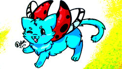  16:9 2015 ambiguous_gender arthropod blue_body blue_fur blush bravest_warriors cartoon_hangover catbug domestic_cat felid feline felis feral fur insect_wings insects looking_at_viewer mammal one_eye_closed open_mouth paws redflingfox signature simple_background solo white_background wings wink 