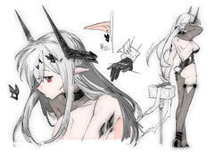  arknights ass black_gloves breasts earrings fake_tail female gloves grey_hair hammer highres horns jewelry large_breasts ling_s long_hair mudrock_(arknights) necklace playboy_bunny pointy_ears rabbit_tail red_eyes tail thigh_strap wrist_cuffs 