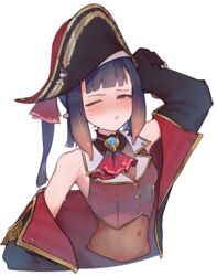  arm_up armpits ascot bad_id bad_pixiv_id black_choker black_coat black_hat breasts choker coat cosplay cropped_jacket female frilled_choker frills hat highres hololive hololive_english houshou_marine houshou_marine_(1st_costume) houshou_marine_(cosplay) jacket long_hair mole mole_under_eye ninomae_ina&#039;nis one_eye_closed open_mouth pirate_hat pointy_ears red_ascot red_coat red_jacket red_ribbon ribbon sauce_darusungi sleeveless sleeveless_jacket small_breasts solo tentacle_hair twintails virtual_youtuber 