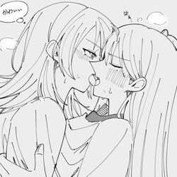  2girls bang_dream! bang_dream!_it&#039;s_mygo!!!!! blush closed_eyes commentary_request french_kiss greyscale hair_behind_ear highres kissing long_hair looking_at_another mole mole_under_eye monochrome multiple_girls nanami_(nunnun_0410) open_mouth shiina_taki sidelocks sweat thought_bubble translated upper_body yahata_umiri yuri 