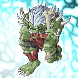  1:1 bandai_namco biceps claws digimon digimon_(species) fangs green_body green_skin guzu_kuo humanoid low_res male muscular muscular_humanoid muscular_male ogremon solo tattoo teeth 