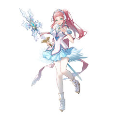  absurdres aqua_eyes axe blue_eyes felicia_(fire_emblem) felicia_(ice)_(fire_emblem) female fire_emblem fire_emblem_fates fire_emblem_heroes hand_on_own_chest highres holding holding_axe ice_skates kawachi_rin leggings light_brown_hair long_hair looking_at_viewer official_alternate_costume official_art pink_hair ponytail skates smile solo tachi-e transparent_background white_footwear white_leggings wrist_cuffs 