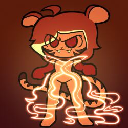  1:1 2022 ahoge animal_humanoid animated brown_hair coomic cute_fangs digital_media_(artwork) felid female hair humanoid long_hair loop mammal pantherine pawpads roaring short_playtime simple_background solo stripes tail 